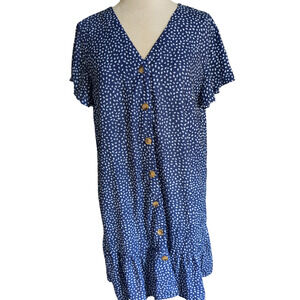 XL no brand listed navy blue white polkadot women's dress #17